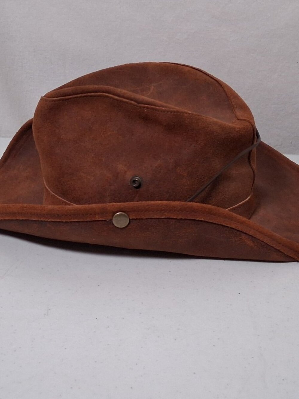 Minnetonka The Aussie Hat Small Brown Leather Outback Snap Boho Western Ranch - Picture 3 of 16